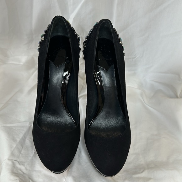 BRIAN ATWOOD Black Suede & Crystal Embellished Platform Heels Ferranta size 7 US - Picture 2 of 11